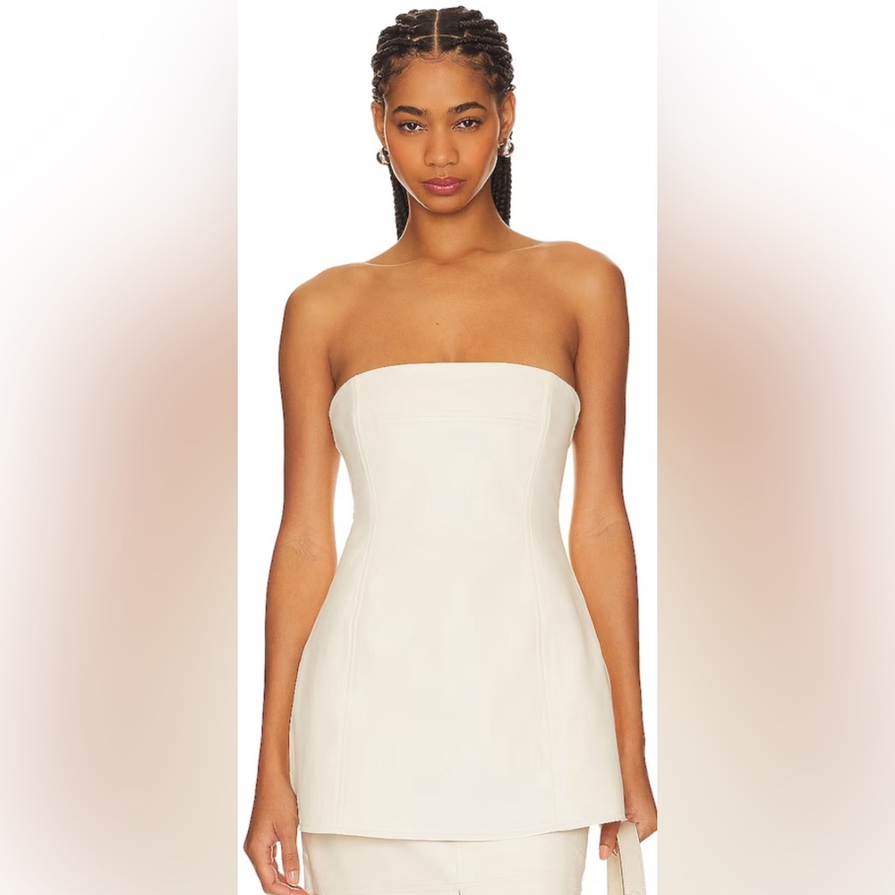 WeWoreWhat Faux Leather Top in Ecru